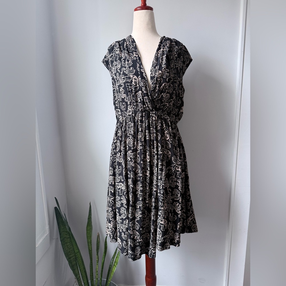 Maeve Black Dress with Cream Elephant Print